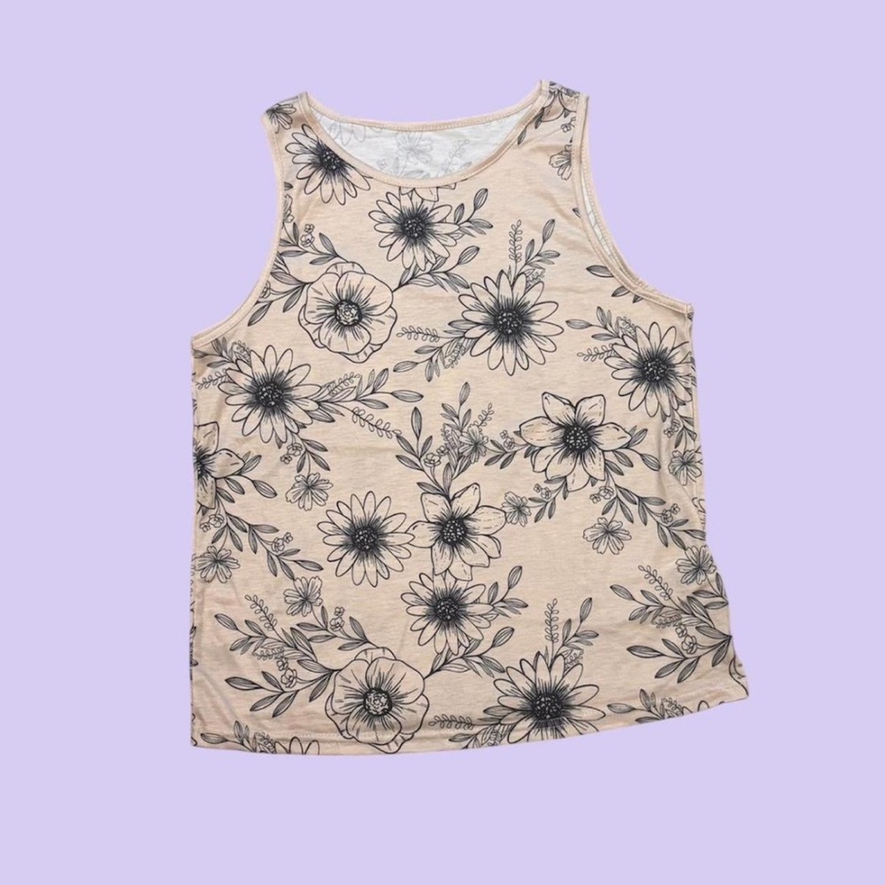 Floral Print Kids Tank Top - Cream and Black